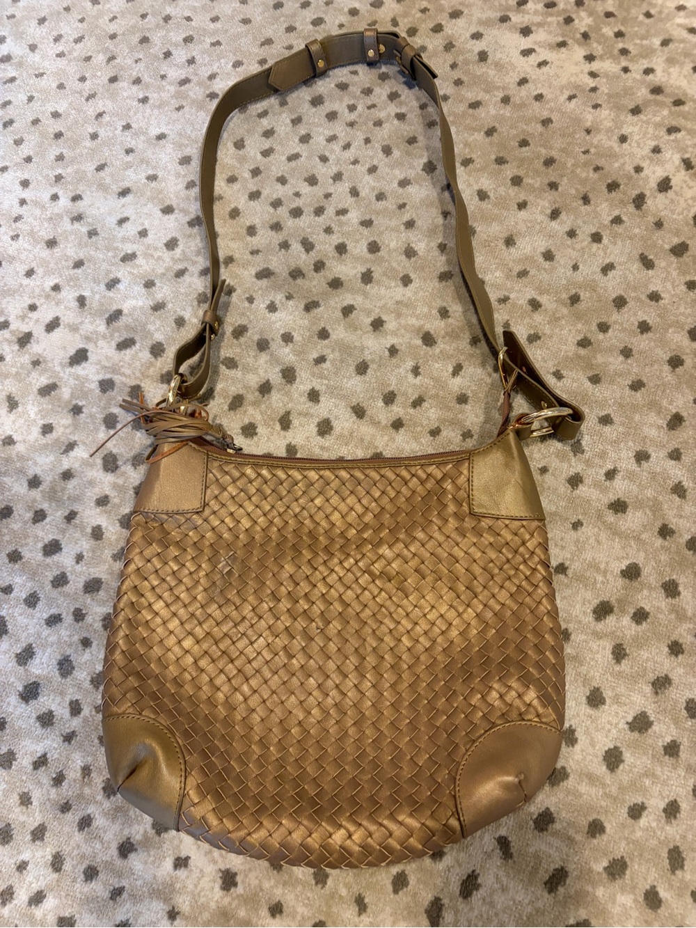 Diane Gail Woven Leather Shoulder Bag in Gold